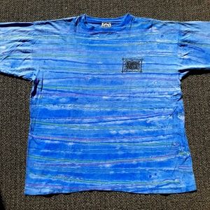 Vintage 90s Earth Tribe Turquoise Blue Tiedye Striped Tshirt Size XL